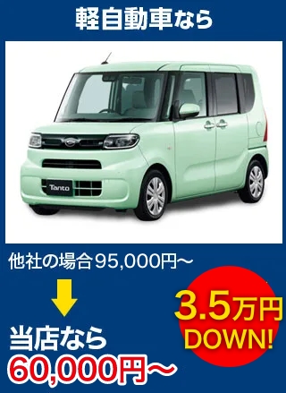 軽自動車なら、他社の場合70,000円～のところをリズテックなら30,000円～　5万円DOWN！